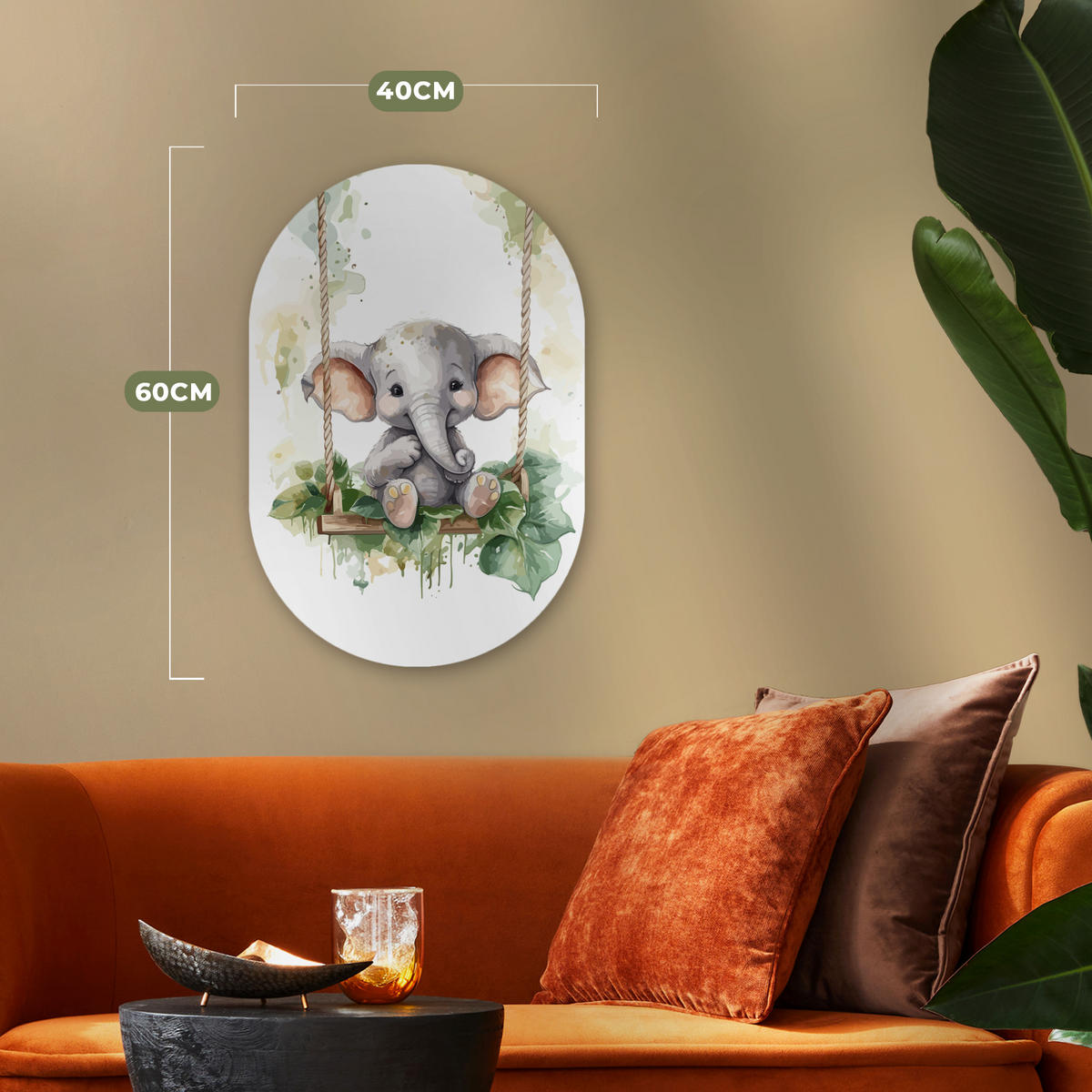WANDBILD Elefant - Tier - Kinder - Dschungel 40x60 cm - Hellgrau, Kunststoff (40/60cm) - MuchoWow