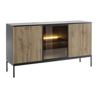 SIDEBOARD - 3 Türen - mit LED-Beleuchtung - MDF & Rauchglas - Schwarz & Holzfarben - OVILA - Schwarz, Holz (153.4/83.2/39cm) - Vente-Unique