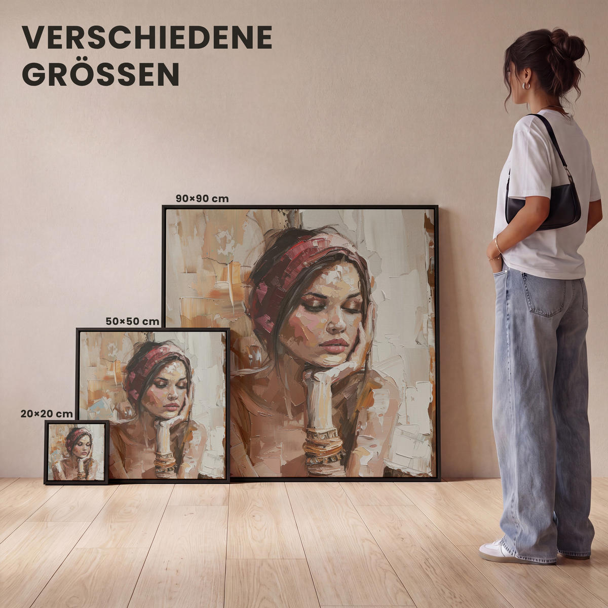 LEINWAND Bilder mit Rahmen - Frau - Lackierung - Porträt - Modern - 20x20 - Altrosa, Textil (20/20cm) - MuchoWow