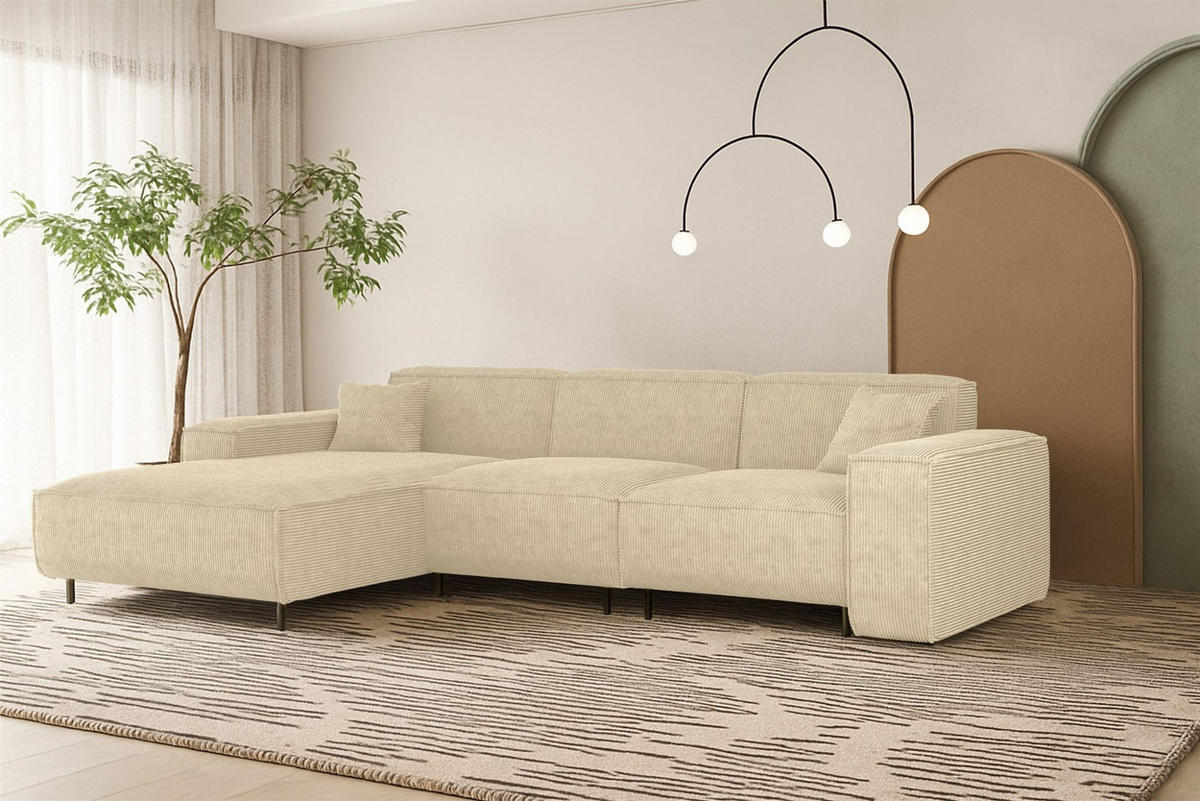 ECKSOFA Gloria In Scala - Creme, Holzwerkstoff/Textil (165/266cm) - Fun Möbel