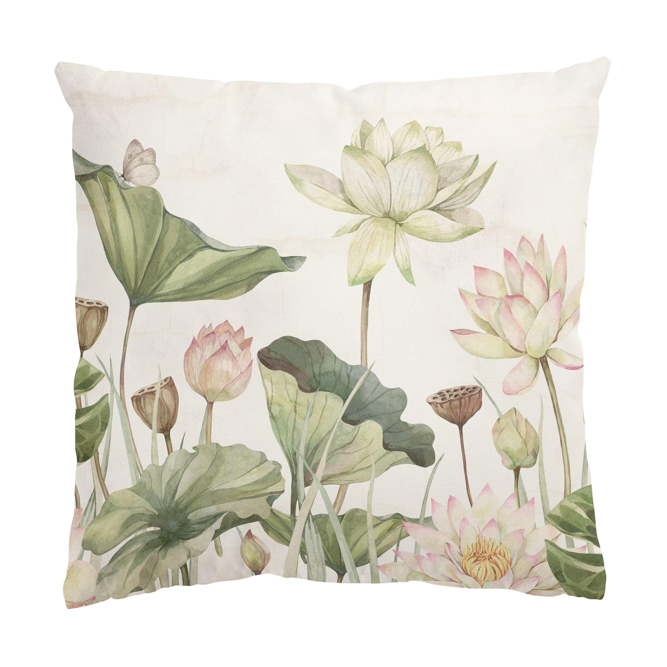 DEKOKISSEN Anmutige Seerosen und sanfte Blätter 50/50 cm - Grün, Textil (50/50/10cm) - Bilderwelten