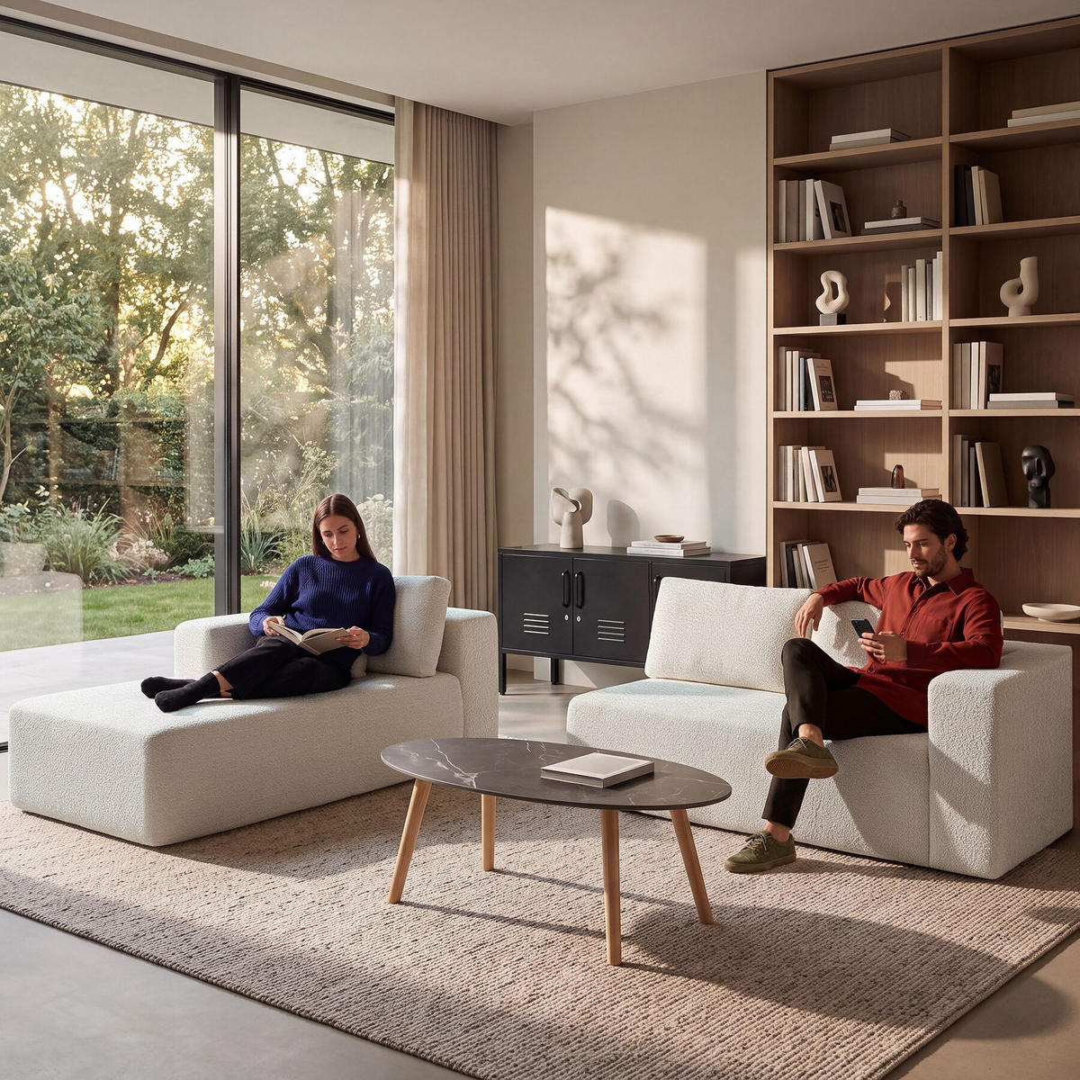 SOFA Relax, keine Montage, 250 cm Breite, Bouclé creme - Creme, Kunststoff/Textil (250/162cm) - tectake