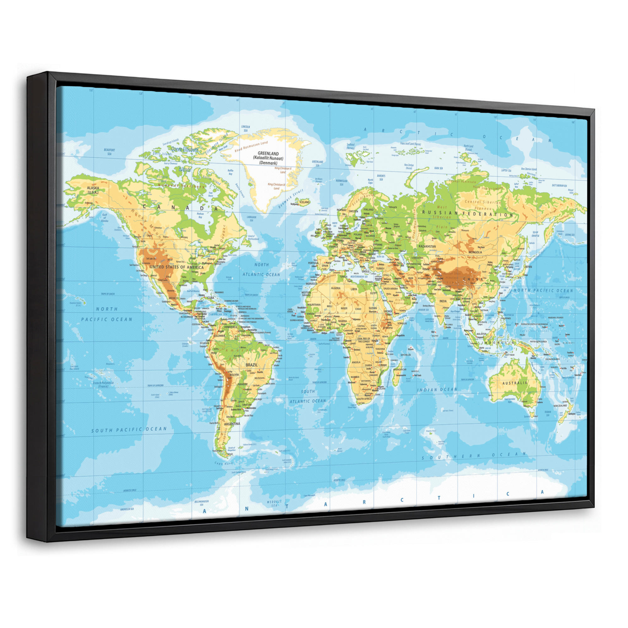 LEINWAND Bilder mit Rahmen - Weltkarte - Statistisch - Blau - Erde - Bildung - 60x40 - Blau, Textil (60/40cm) - MuchoWow