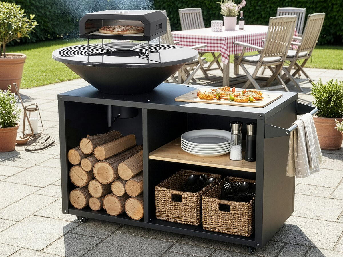 HOLZKOHLENGRILL maréchal Schwarz - Schwarz, Metall (81/124/142cm) - Habitat Garten