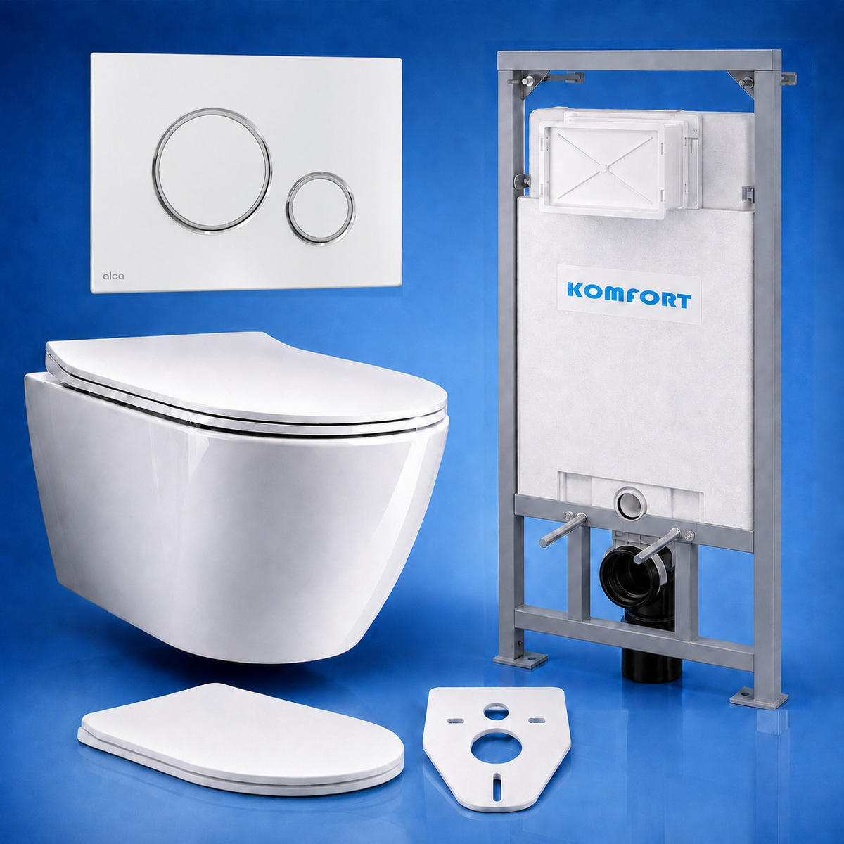 WC-SET ROLO Weiß, Slim-Sitz, Vorwandelement und Betätigungsplatte M771 Chrom THIN - Weiß, Keramik (53/119.5/48.5cm) - bad land