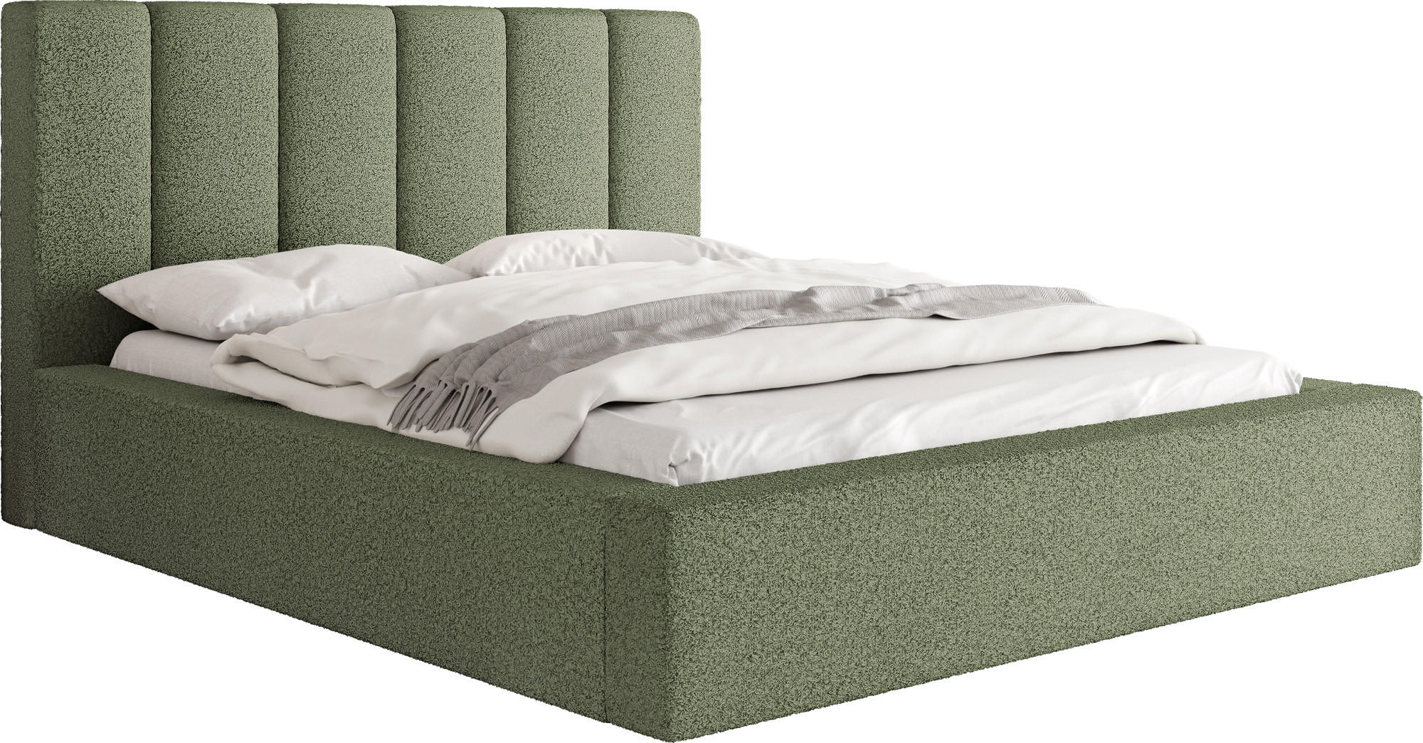 POLSTERBETT Amira mit Bettkasten, Grün Boucle 200x200 cm - Birkefarben/Schwarz, Holz/Holzwerkstoff (200/200cm) - WFL GROUP
