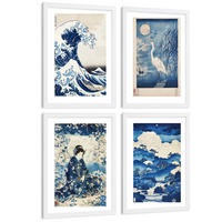 PLAKAT Sada 4 Japan Blue A3 Bílý rám - bílá, papír (29.7/1/42cm) - Nacnic