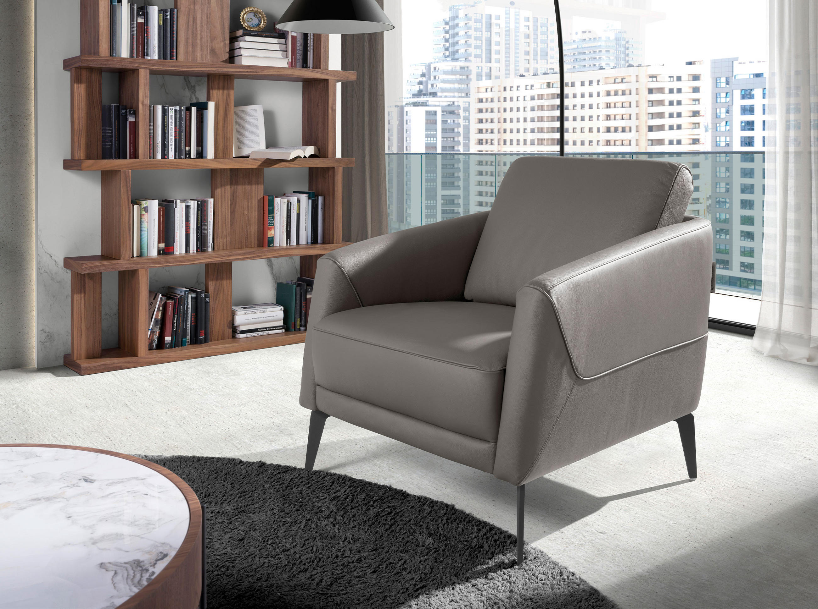 SESSEL Dunkelgrauer Ledersessel 78/80/82 cm - Schwarz/Grau, Leder (78/82/80cm) - ANGEL CERDA