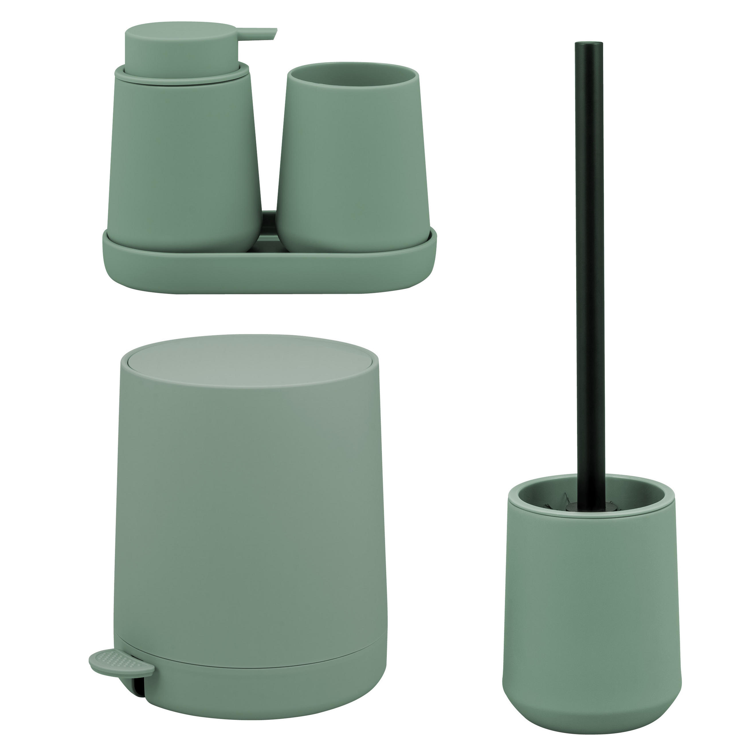 BAD-ACCESSOIRES-SET TESERO, Soft-Touch, grün - Grün, Kunststoff (22.5/25.5/25cm) - eluno