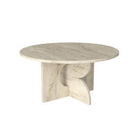 MOEBEL17 Couchtisch Rund Ø 75 cm Travertin Optik Beige – Moderner Wohnzimmertisch Steinoptik – Stabiler Design Sofatisch – Minimalistischer Wohnzimmer - Beige, Holzwerkstoff (75/75/37cm) - moebel17