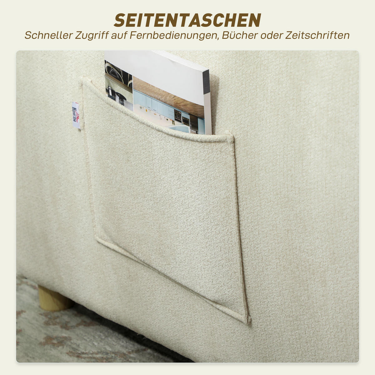 SCHLAFSESSEL 3 in 1 Umwandelbarer Sessel mit Bettfunktion, Lendenkissen, Creme - Eukalyptusholzfarben/Creme, Holz/Textil (84/87/88cm) - HOMCOM