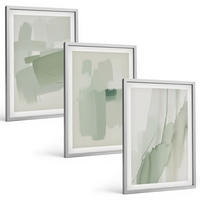 BILDER SET 3er Set - 40x60 cm Silberner Rahmen - Abstrakte Aquarellmuster - Silberfarben, Kunststoff (40/60cm) - TULUP