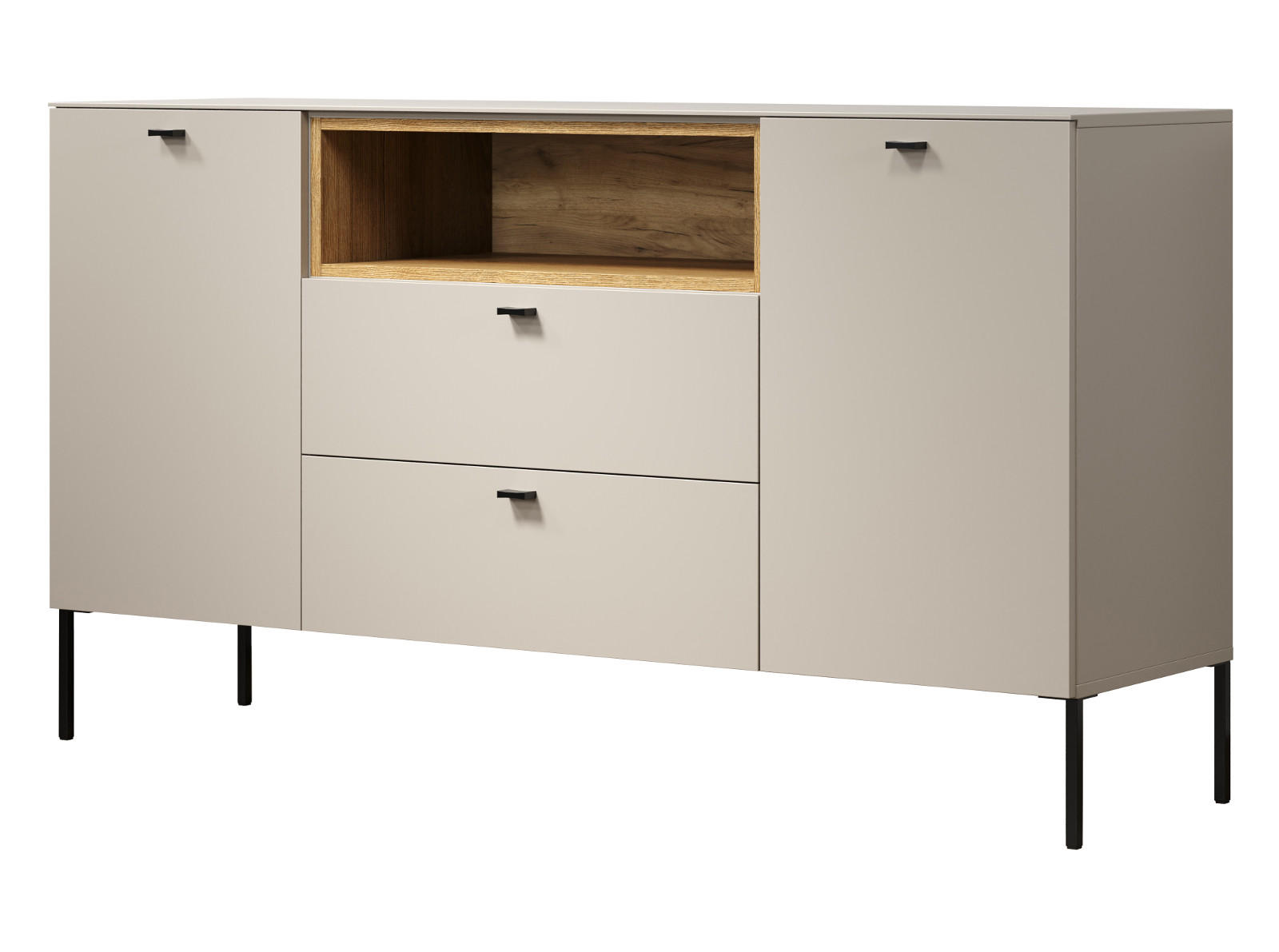 SIDEBOARD Sand, Evoke Eiche 154 cm, Kommode mit Soft-Close - Sandfarben/Kaschmir, Holzwerkstoff/Metall (154/85/42cm) - Top.Furn