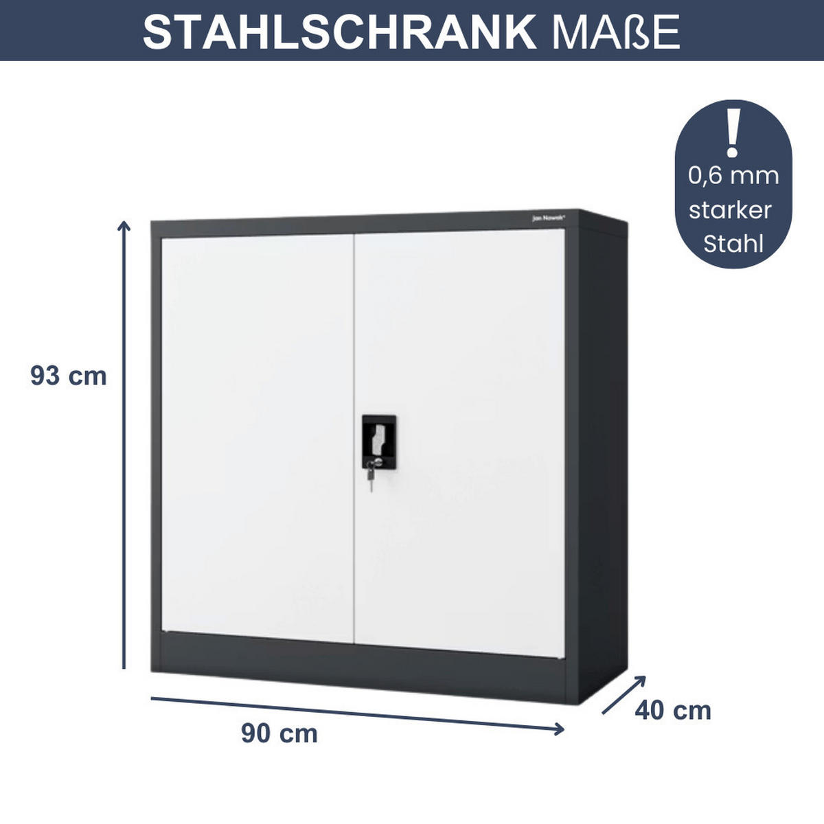 AKTENSCHRANK abschließbar BEATA mit Flügeltüren 93x90x40cm Anthrazit-Weiß - Anthrazit, Metall (90/93/40cm) - Jan Nowak