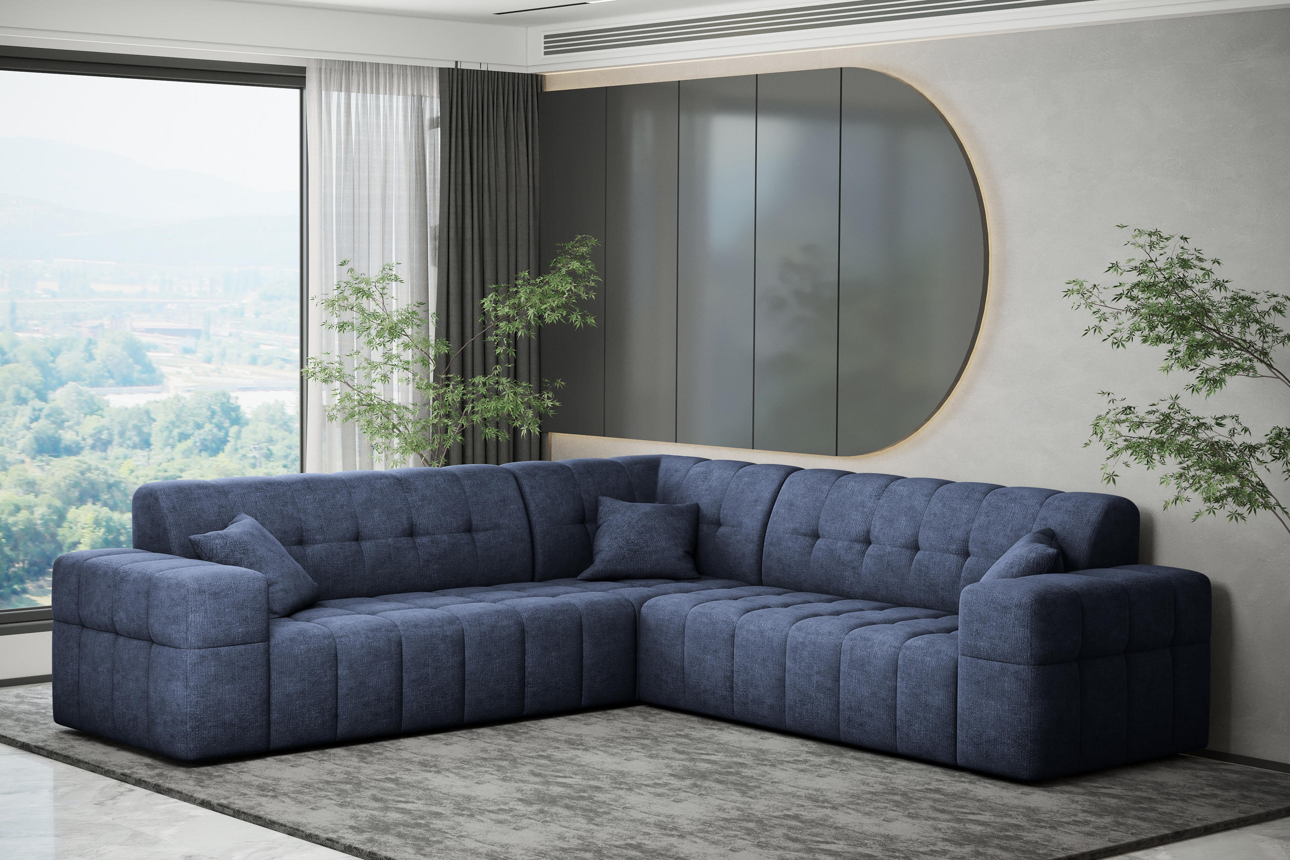ECKSOFA Corner NIMES Stoff Perfect Harmony Dunkelblau - Dunkelblau, Holz (246/246cm) - Kaiser Möbel