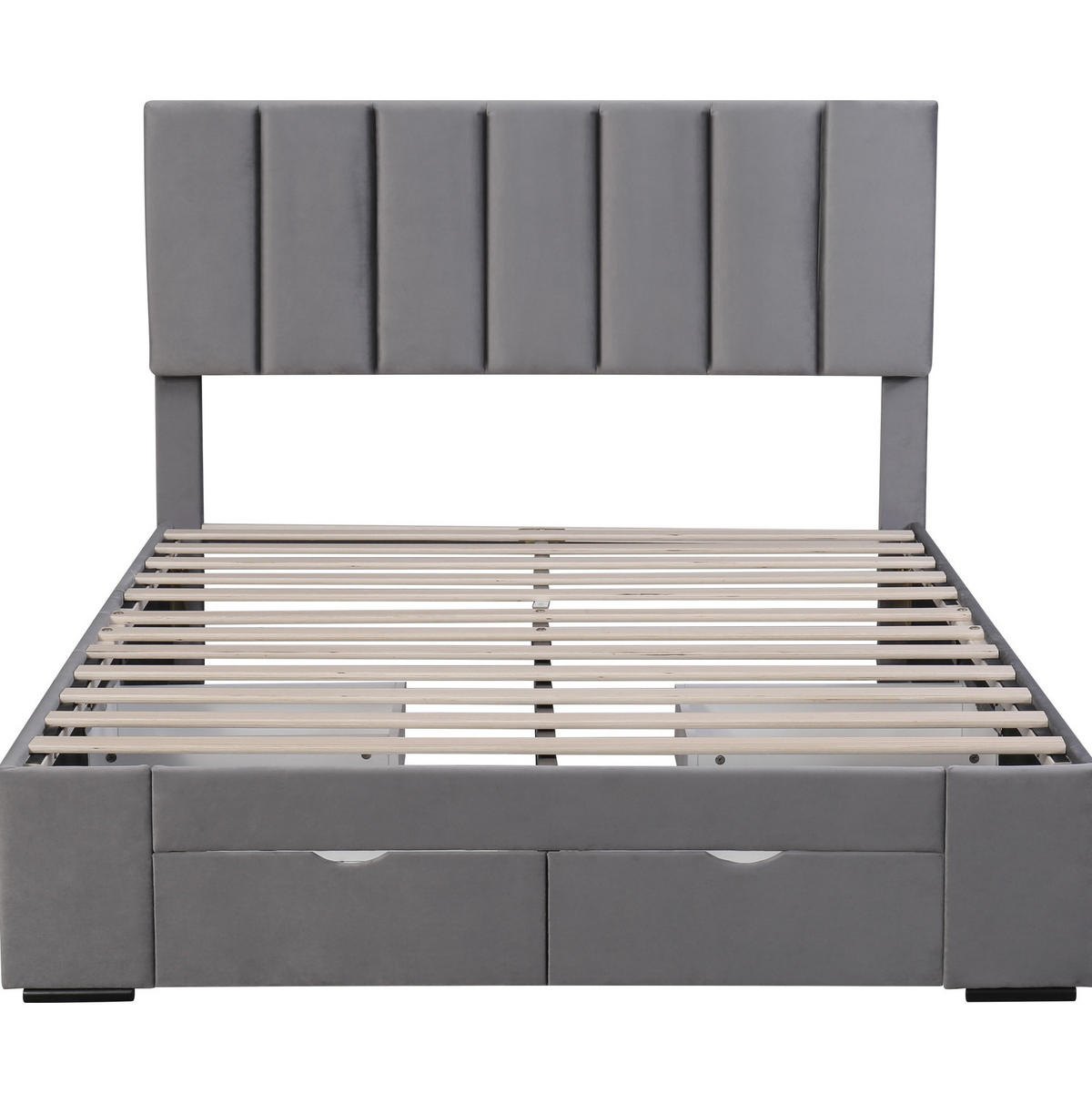 POLSTERBETT 140/200 cm Grau aus Samt mit 4 Schubladen - Grau, Textil (140/200cm) - OKMYHOME