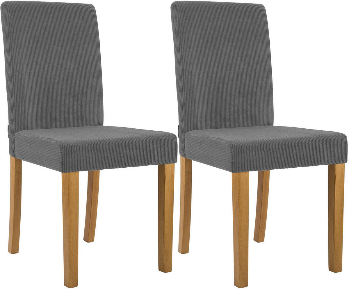 ESSZIMMERSTUHL 2er Set Cord Grau - Naturfarben/Grau, Holz/Textil (41/91/47cm) - CLP