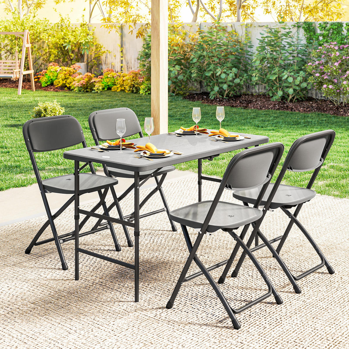 GARTENTISCHGRUPPE DE-18116 höhenverstellbarer Tisch 118 cm Dunkelgrau - Dunkelgrau, Metall - ComfortXL