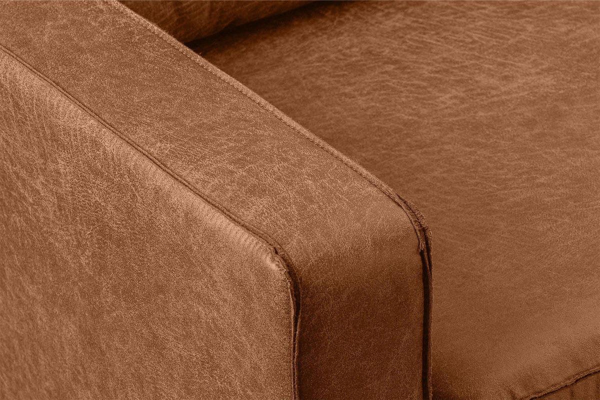 ECKSOFA-RECHTS INVIA mit Armlehnen vintage, Lederoptik-Stoff, rot - Rot/Schwarz, Textil (234/160cm) - KONSIMO®