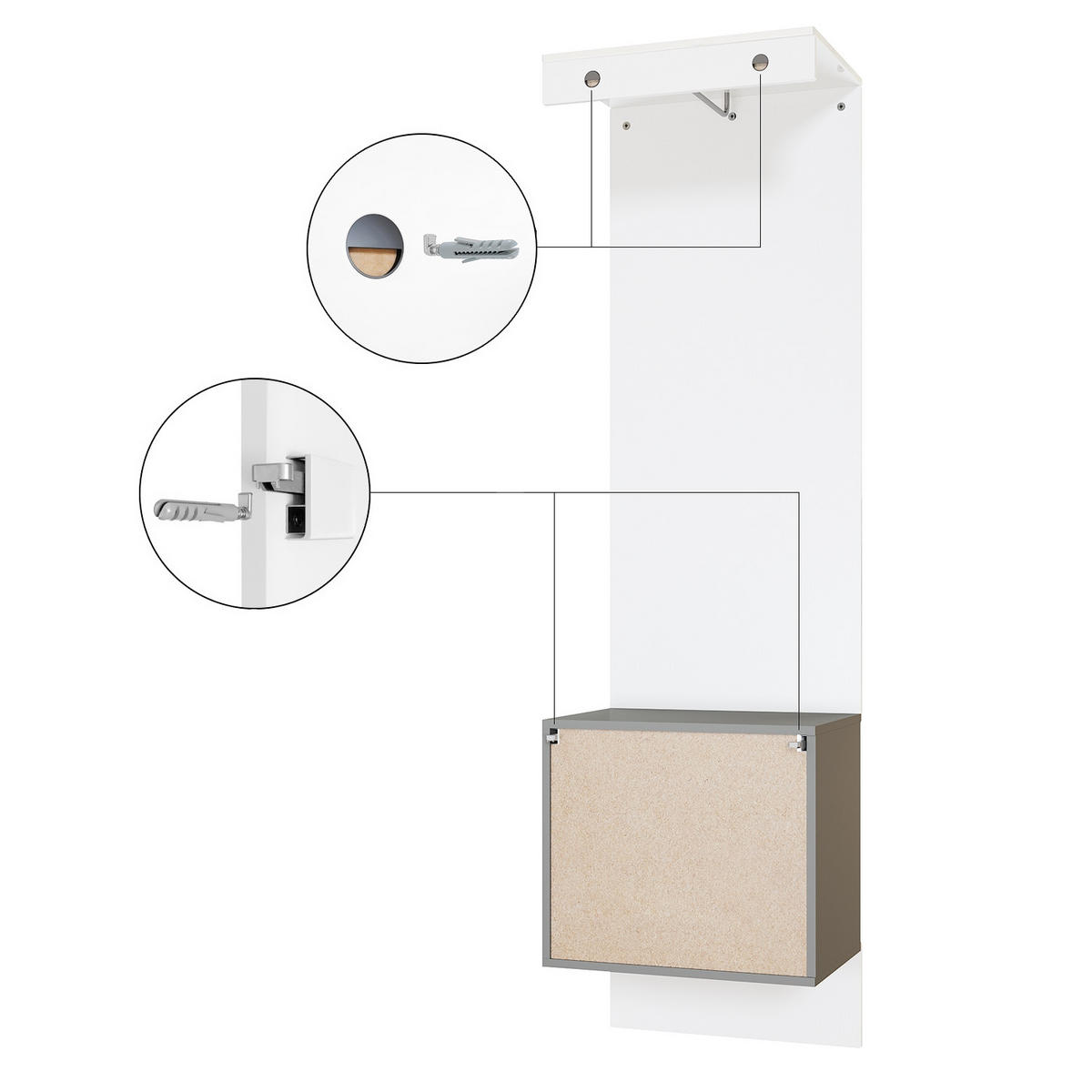 GARDEROBE Carlton Paneel in Sandgrau Hochglanz - Sandfarben, Holzwerkstoff (52/193/35cm) - Vladon