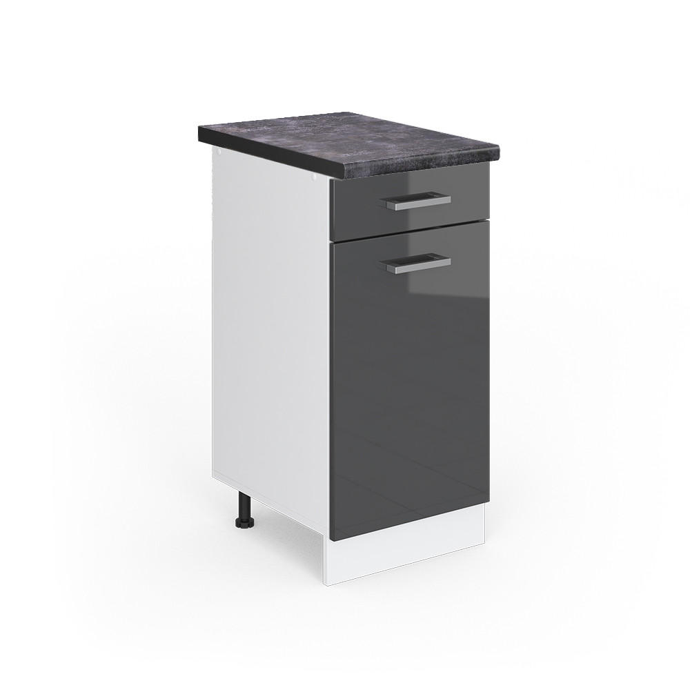 KÜCHENUNTERSCHRANK R-Line Anthrazit Hochglanz 40 cm, AP Anthrazit - Anthrazit/Weiß, Holzwerkstoff (40/81.6/60cm) - Vicco