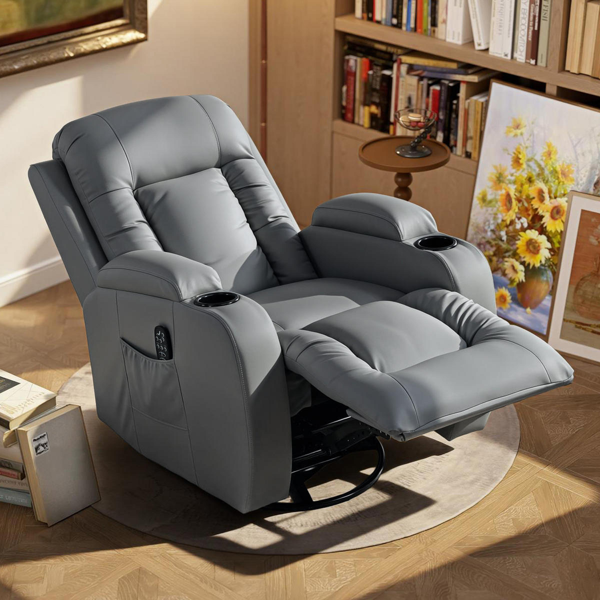 MASSAGESESSEL DE-06430 Wipp-, Liege- & Wärmefunktion, 145° neigbar, drehbar Hellgrau - Hellgrau, Metall (82/103/99cm) - ComfortXL