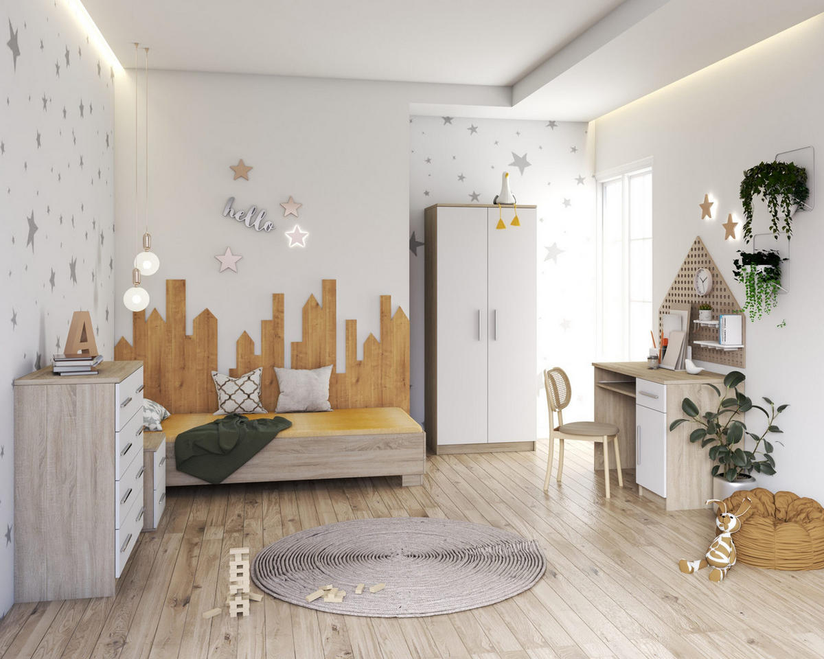 JUGENDZIMMER Arivo in Eiche Sonoma und Weiß 5 teilig - Kinderzimmer Komplett Set - Braun, Holzwerkstoff (80/200/120cm)