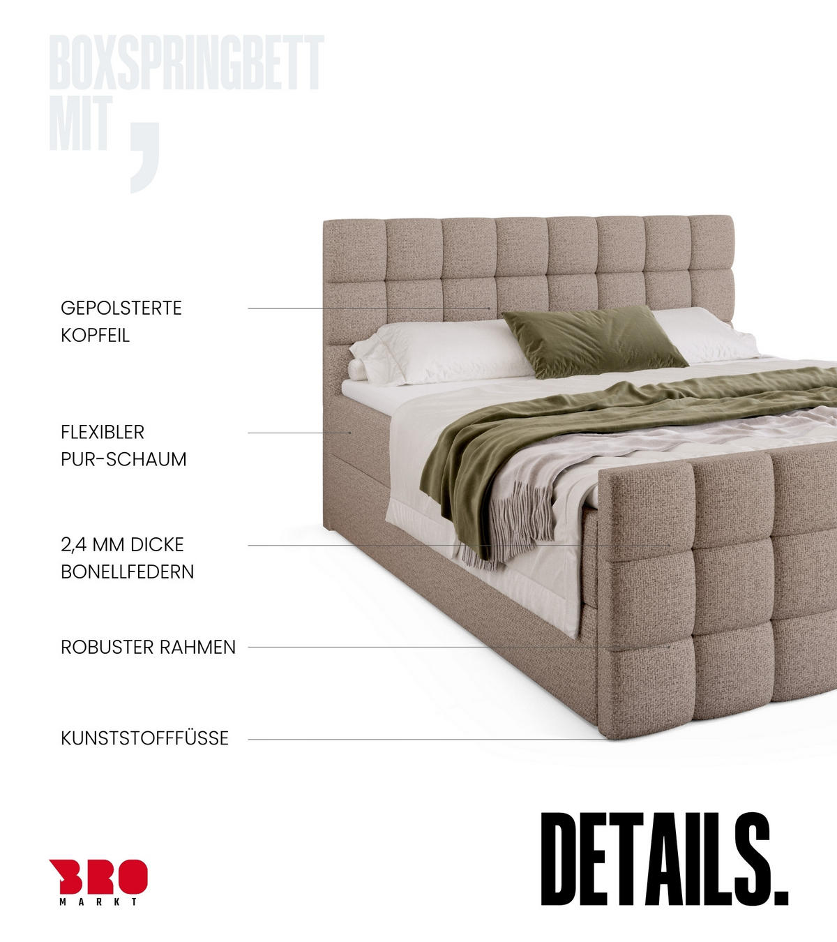 BOXBETT Dakota Duo mit Topper 180/200 Beige - Beige, Holz/Textil (180/200cm) - Bromarkt