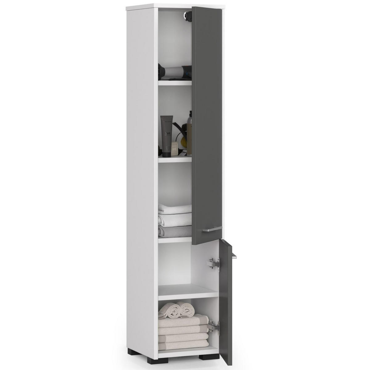 HOCHSCHRANK Weiß, Grau 30x30x140 cm - Silberfarben/Graphitfarben, Holzwerkstoff/Kunststoff (30/140/30cm) - Akord