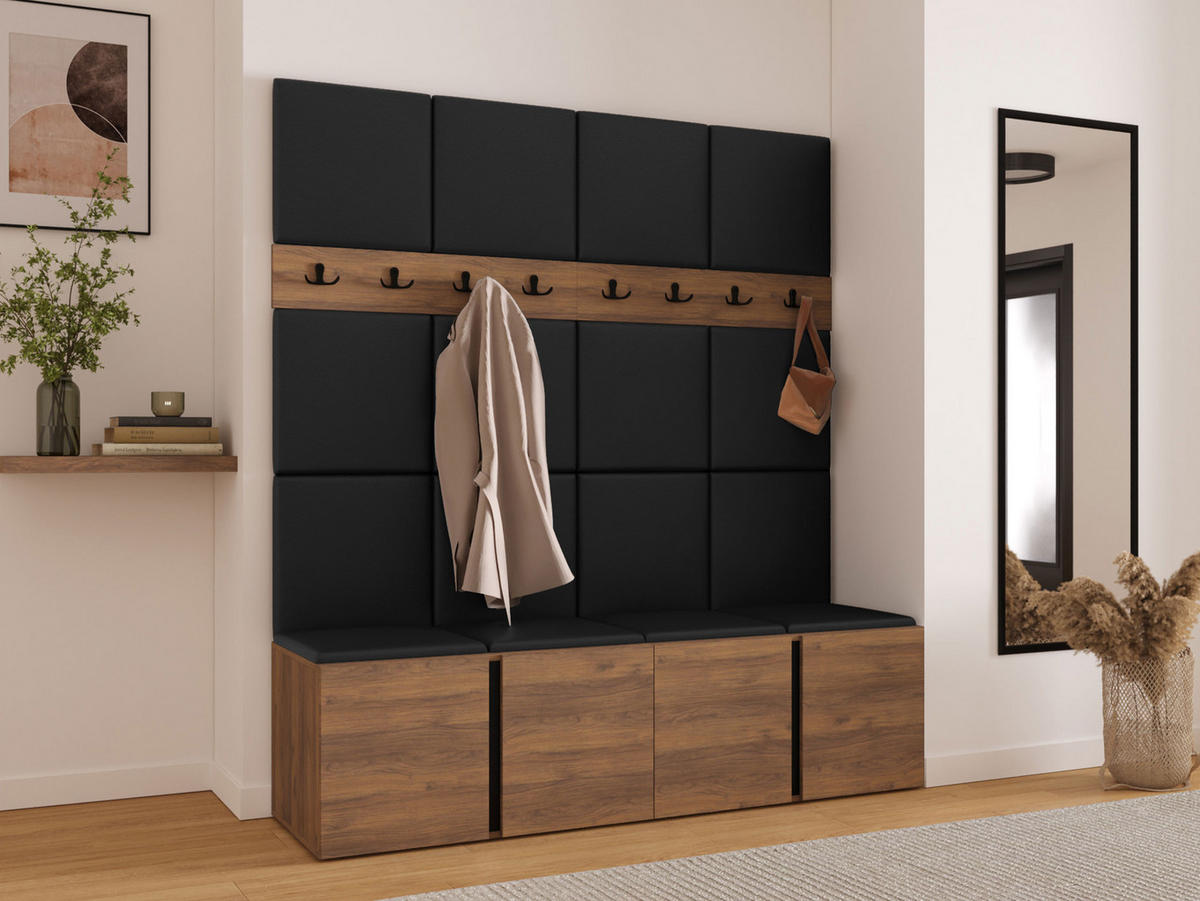 GARDEROBEN-SET Orion V - Nussbaumfarben/Schwarz, Holzwerkstoff/Kunststoff (168/186/46cm) - MIRJAN24
