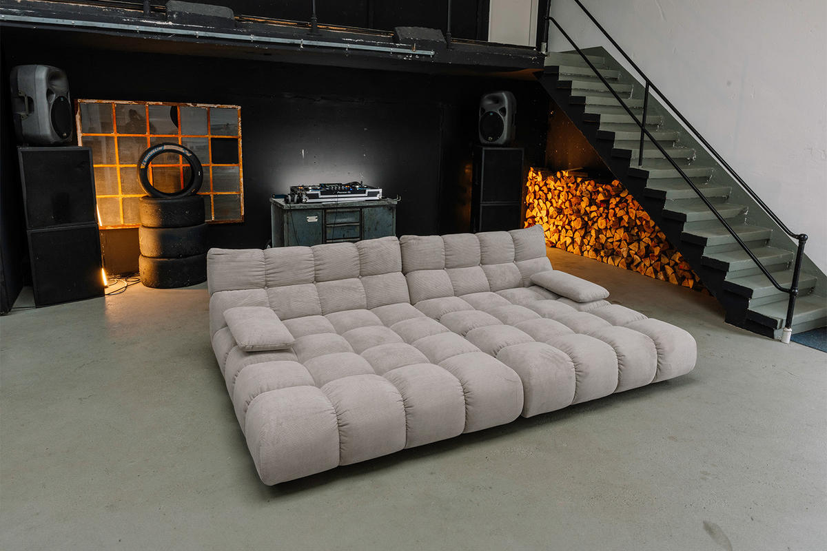 BIG SOFA VIVIEN Grau Cord - Schwarz/Grau, Kunststoff/Textil (296/85/178cm) - KAWOLA