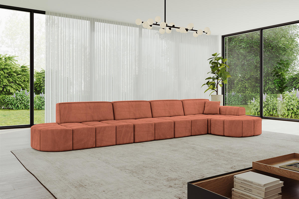 ECKSOFA Ottomane Rechts LIVO-L3 - 422x173x79,5 cm Apricot - Koralle, Holzwerkstoff/Textil (422/173cm) - ALTDECOR