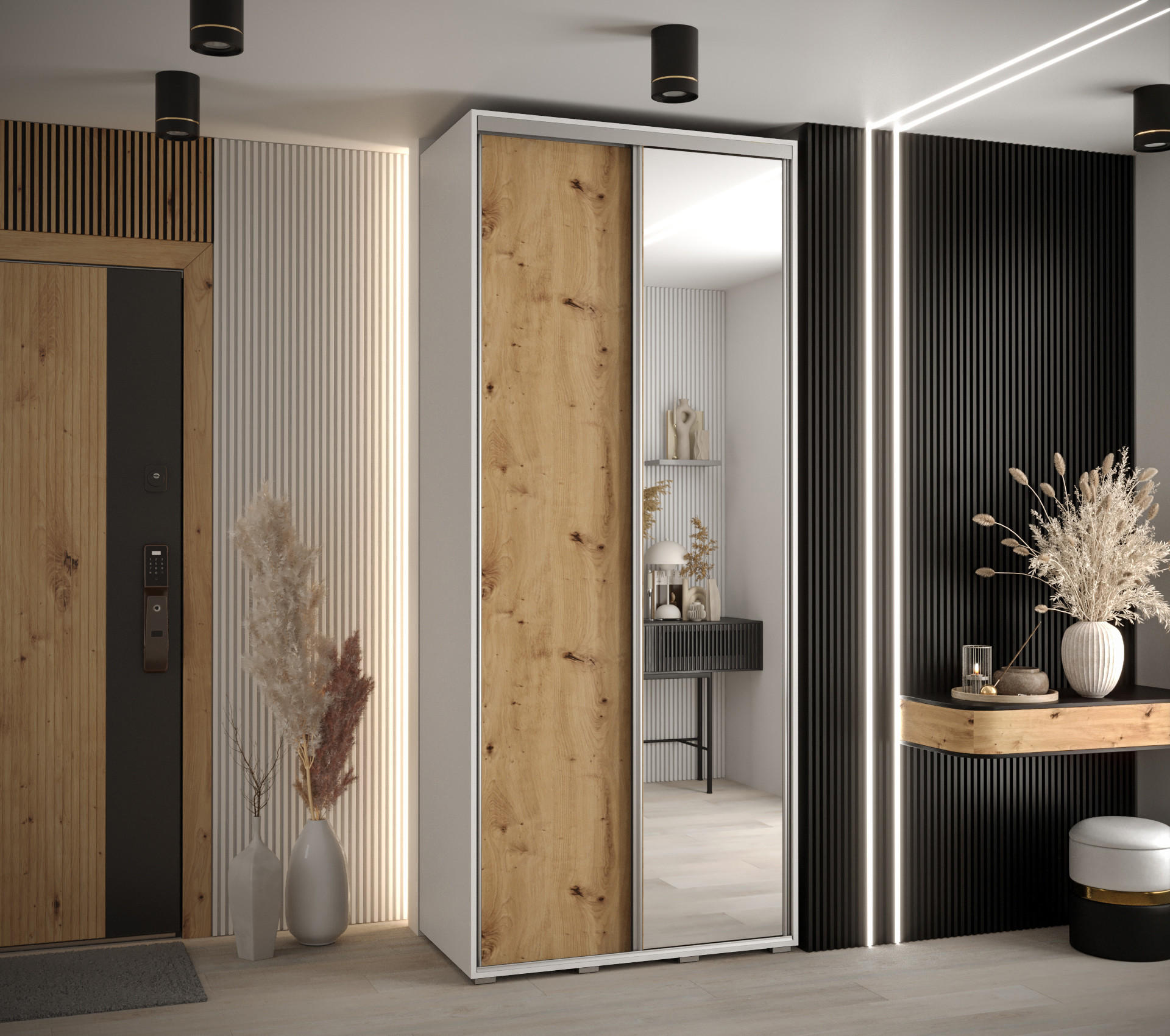 SCHWEBETÜRENSCHRANK 235,2/110/60 2-türig - Silberfarben/Weiß, Holz/Metall (110/235/60cm) - Abiks Möbel