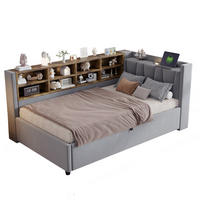 SCHLAFSOFA 90/200 cm in Hellgrau Samt mit Stauraum, USB und LED - Hellgrau, Holzwerkstoff/Textil (90/200cm) - WISHDOR