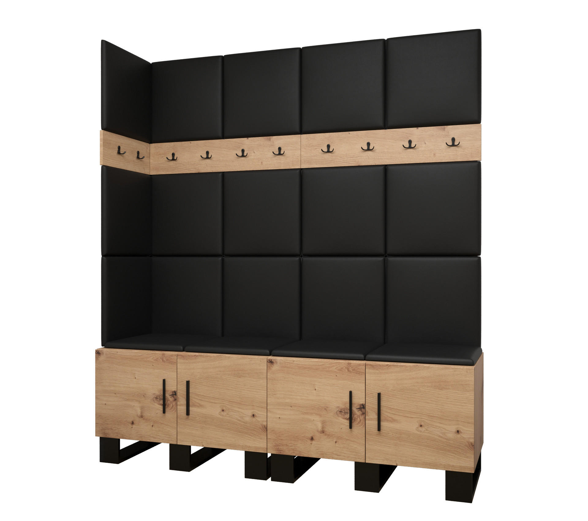 Abiks Möbel Garderoben-Set Eiche Artisan, Schwarz 168x196x45.6 cm