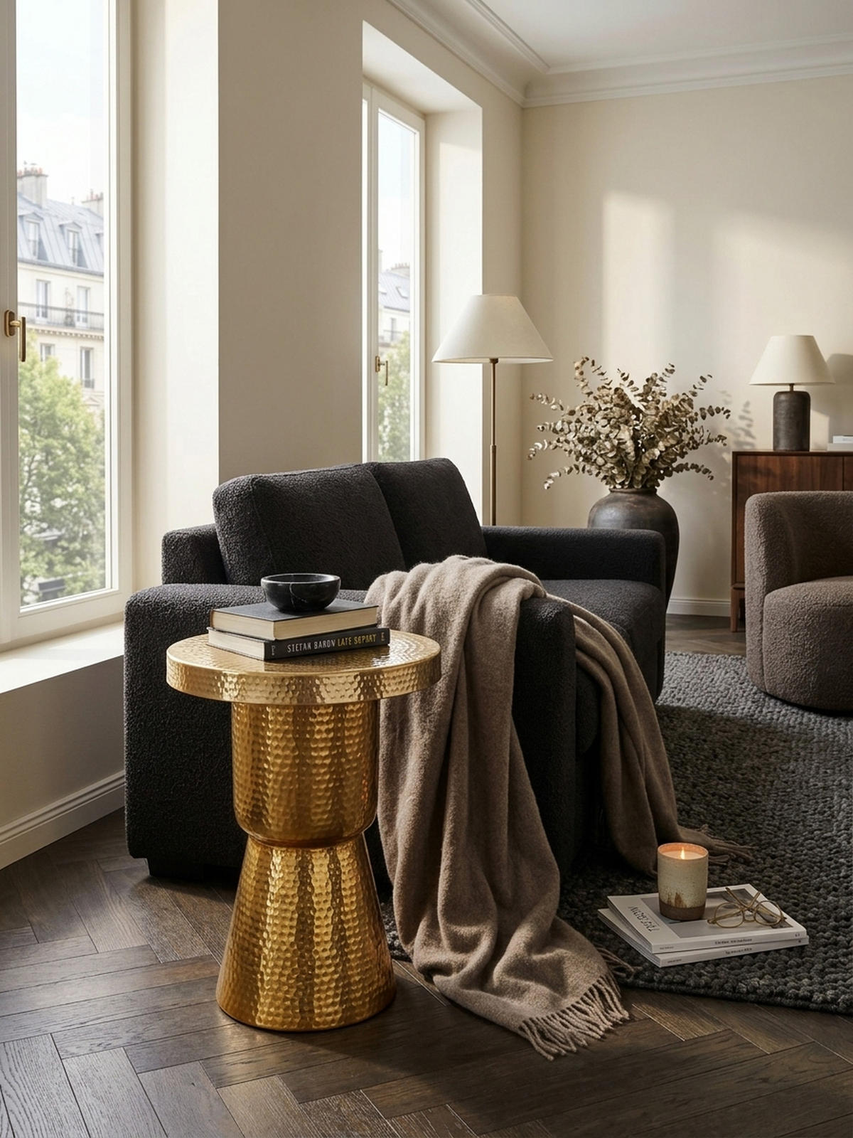BEISTELLTISCH Aluminium Hammerschlag Orientalisch ENNS, Gold 43x43x59 cm - Goldfarben, Metall (43/43/59cm) - KADIMA DESIGN