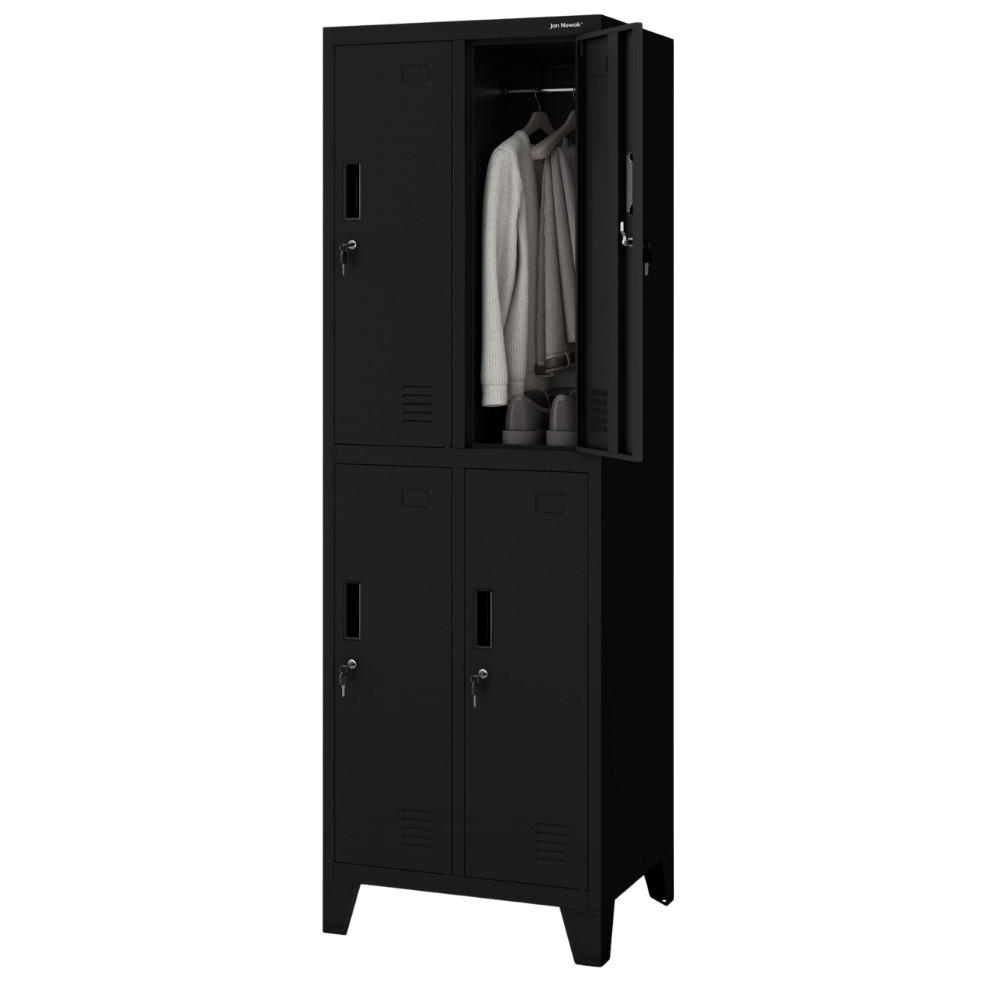 UMKLEIDESCHRANK Spind BARTEK 4 Abteile 172x55,9x45cm Schwarz - Schwarz, Metall (55.9/172/45cm) - Jan Nowak
