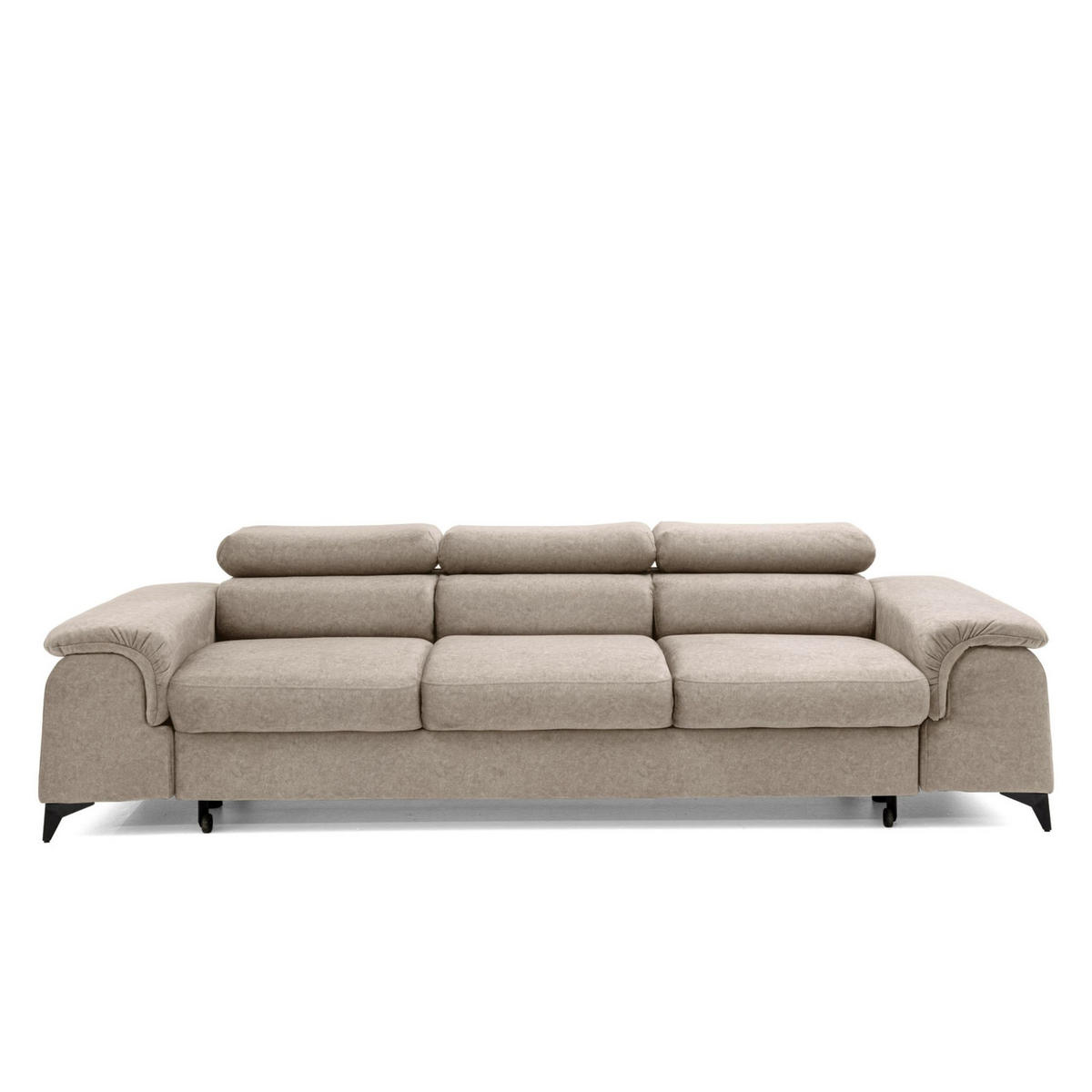 3-SITZER Sofa PLAZA mit Schlaffunktion 127x195 Velours Beige - Beige/Schwarz, Holz/Textil (260/90/100cm) - Muffo