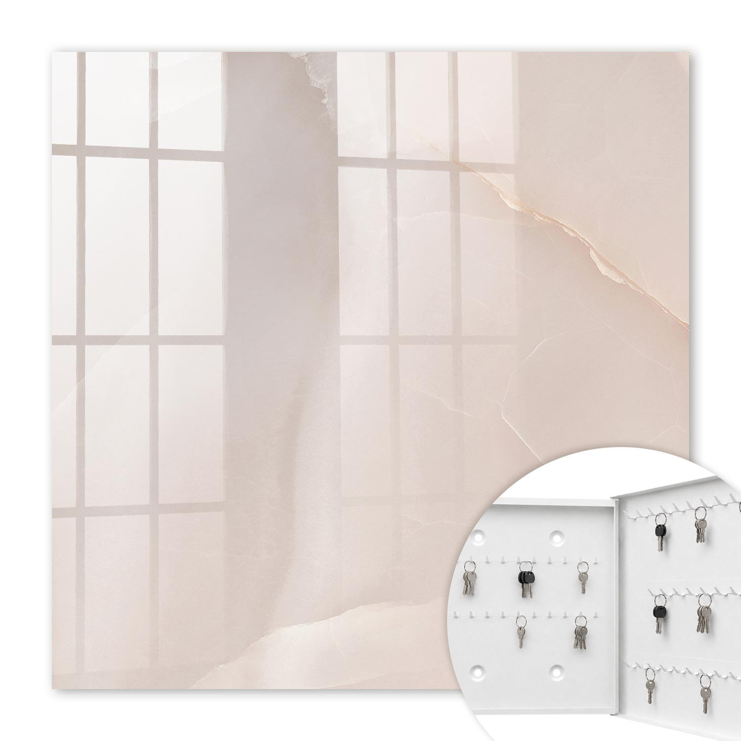 SCHLÜSSELBOX Weiß 30x30 cm – Türöffnung nach rechts - Elegante Textur - Beige, Metall (30/30/5cm) - TULUP