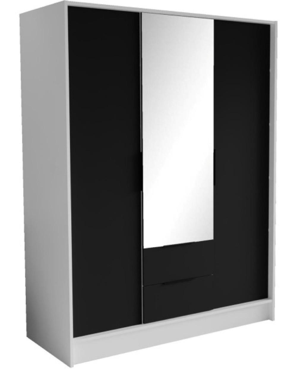 SCHRANK Weiß Nikola Mit Spiegel Und Verstellbaren Regalen 150 cm - Transparent/Schwarz, Holzwerkstoff (150.5/200/51cm) - Sepro Meble