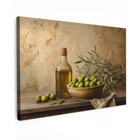 LEINWANDBILD Oliven - Stilleben - Vintage Wohnzimmer 120x80 cm - Olivgrün, Textil (120/80cm) - MuchoWow