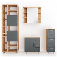 BADMÖBEL-SET Ilias Eiche 4 Teile - Eichefarben/Anthrazit, Holzwerkstoff (60/60/33cm) - Vicco