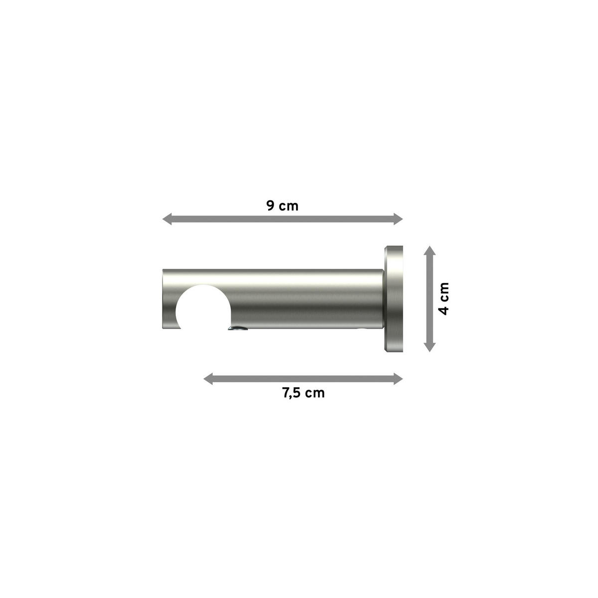 TRÄGER FÜR GARDINENSTANGEN 20 mm Ø, Platon 1-läufig, Edelstahl-Optik - Edelstahlfarben, Metall (9/4/4cm) - INTERDECO