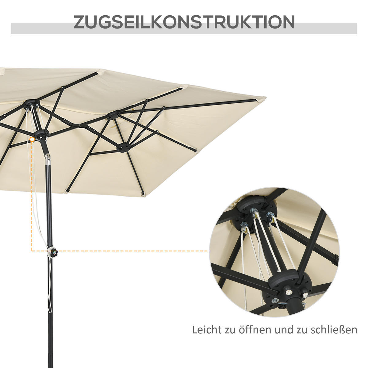 SONNENSCHIRM, Polyester, Metall, Crème - Creme, Metall (150/295cm) - Outsunny