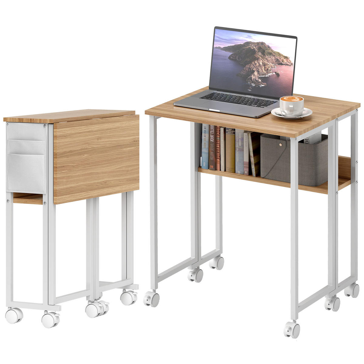 SCHREIBTISCH Natur klappbar mit Rollen und Ablagefach 63/50/75 cm - Naturfarben, Holzwerkstoff (50/63/75cm) - PANGIVO
