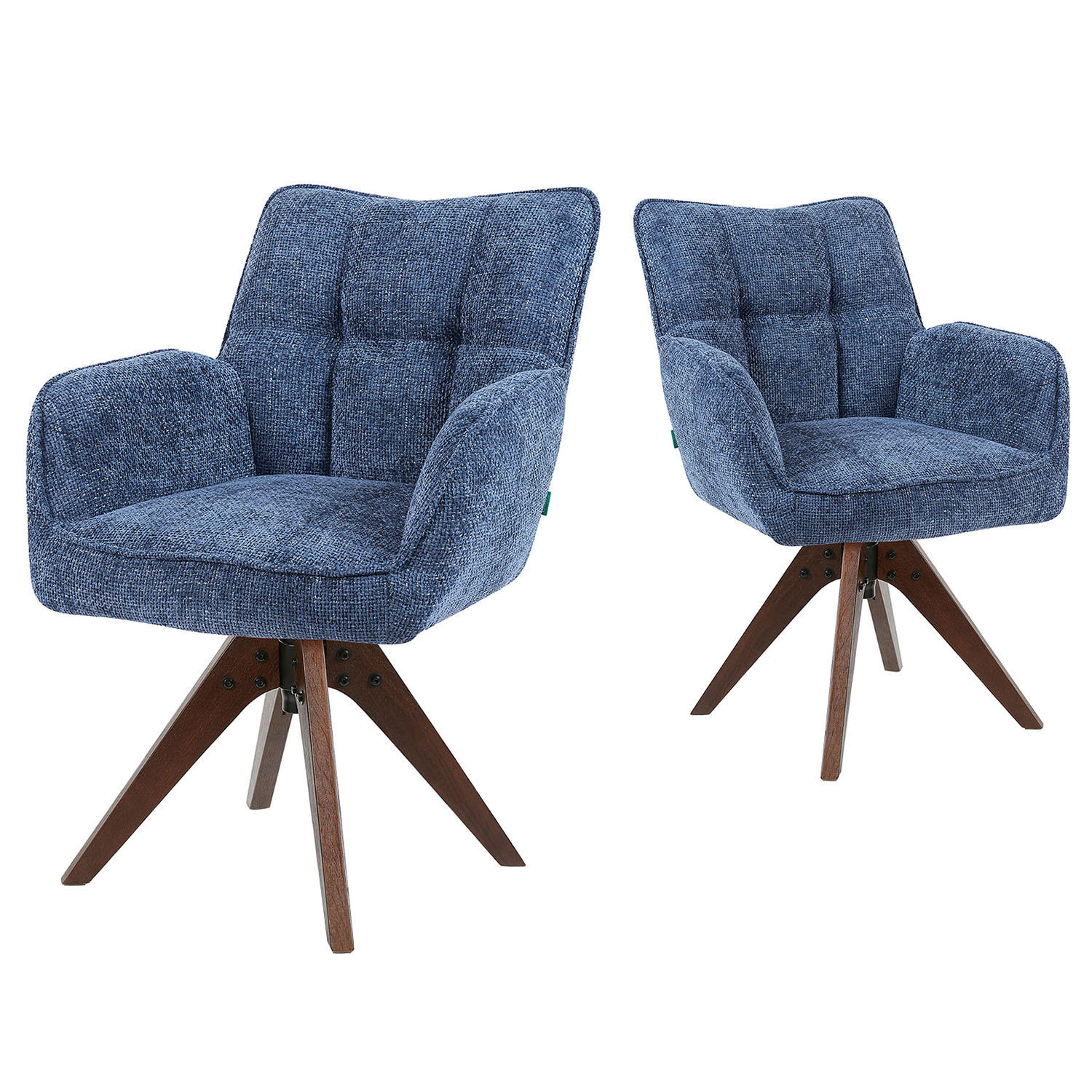 DREHSTUHL Mika-Theo 2er-Set - Blau/Nussbaumfarben, Eichenholz/Holz (59/84/66cm) - DUBI Möbel