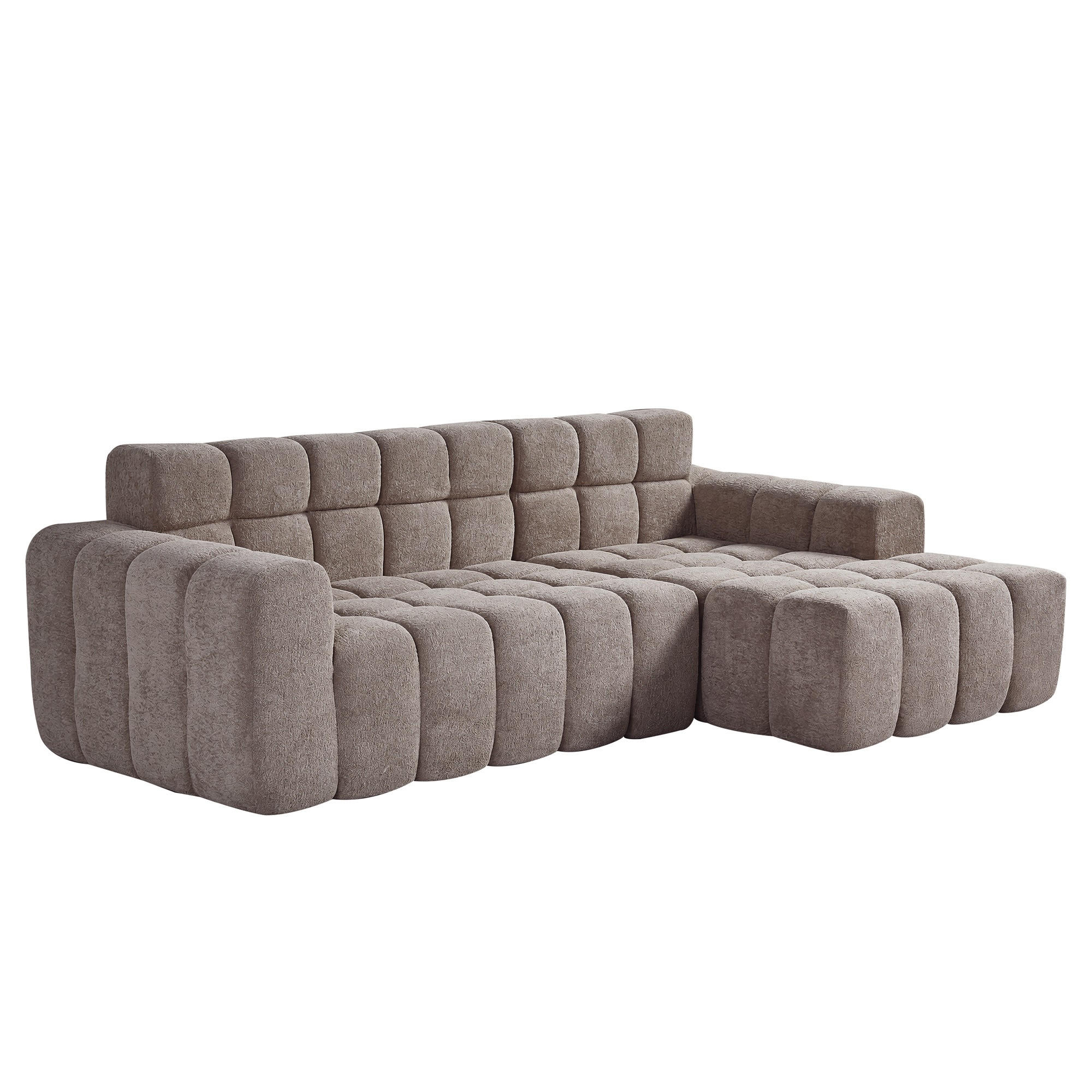 ECKSOFA 250/150 cm in Khaki modular in L Form aus Velours - Braun, Textil (99.9/249.9cm) - BEAOK