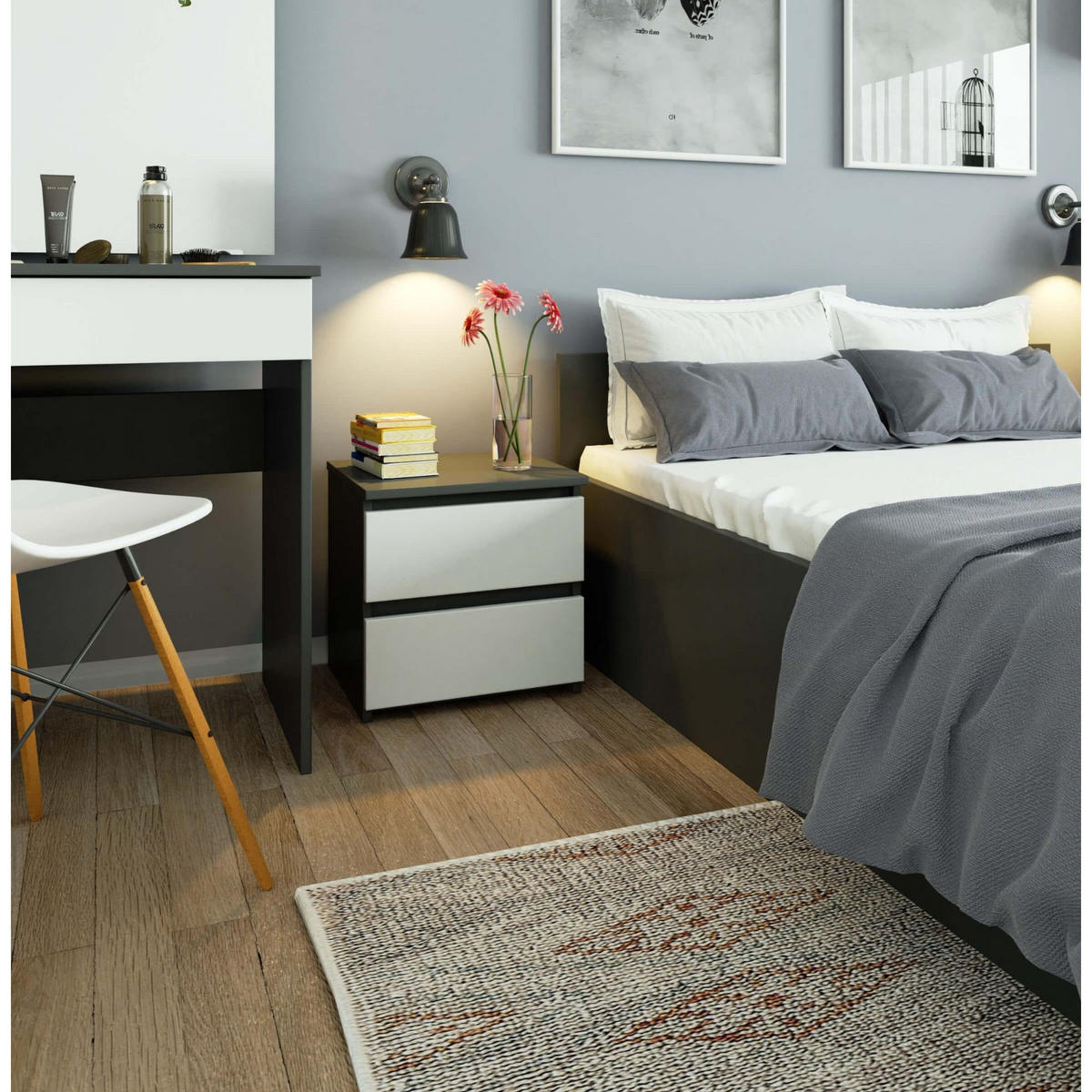 NACHTSCHRANK CL2, Grau-Weiß, 40x35x40 cm - Weiß/Grau, Holz (40/40/35cm) - Milordbikes