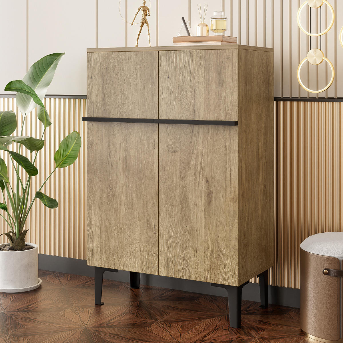 SCHUHSCHRANK 95x60x34.5 2 Türen Stauraum Verstellbare Böden - Schwarz, Holzwerkstoff (34.5/95/60cm) - FLIEKS