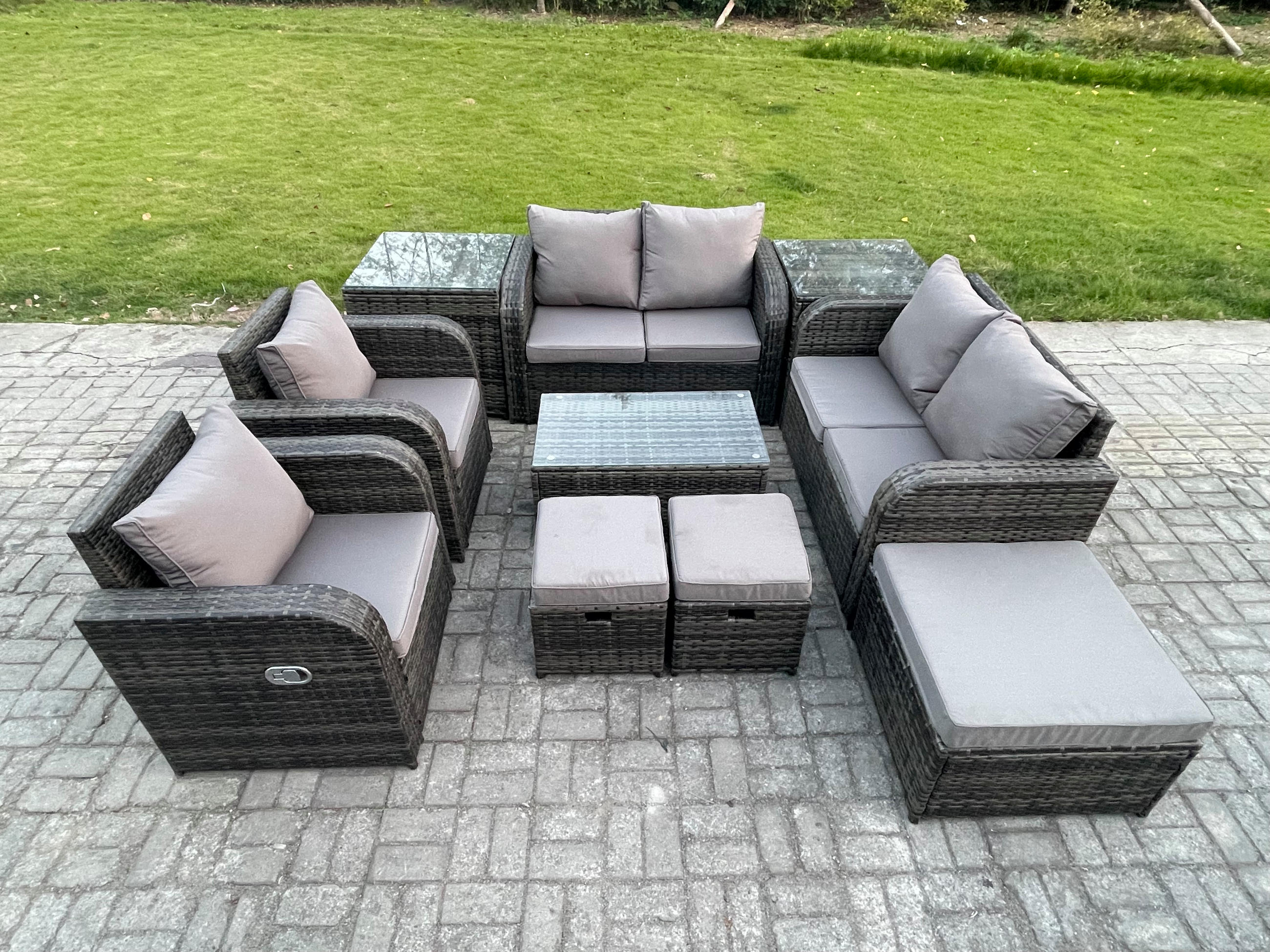 GARTENLOUNGE-SET Polyrattan Dunkelgrau 9-Sitzer - Dunkelgrau, Metall - Fimous